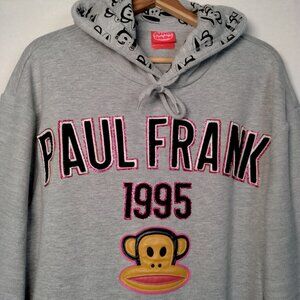 Dumb Good x Paul Frank Monkey Sweatshirt Large Gray Hooded Hoodie Varsity